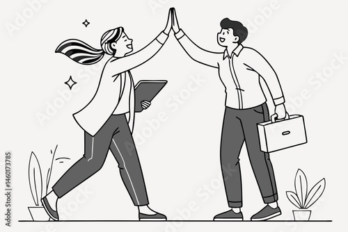 Excited Business Colleagues Celebrating Success with High Five