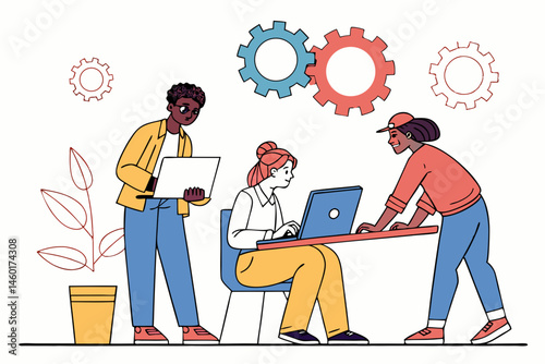 Diverse Team Collaboration on Laptop Project Teamwork in Office