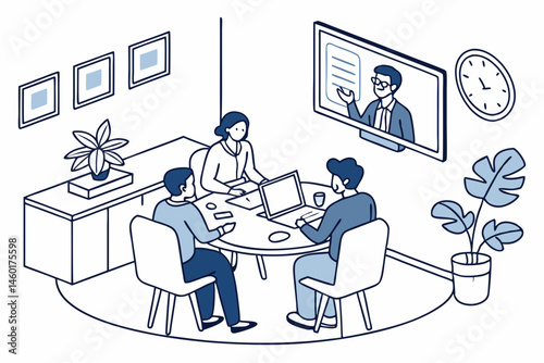 Remote Team Meeting Modern Office Workspace Collaboration Video Conference