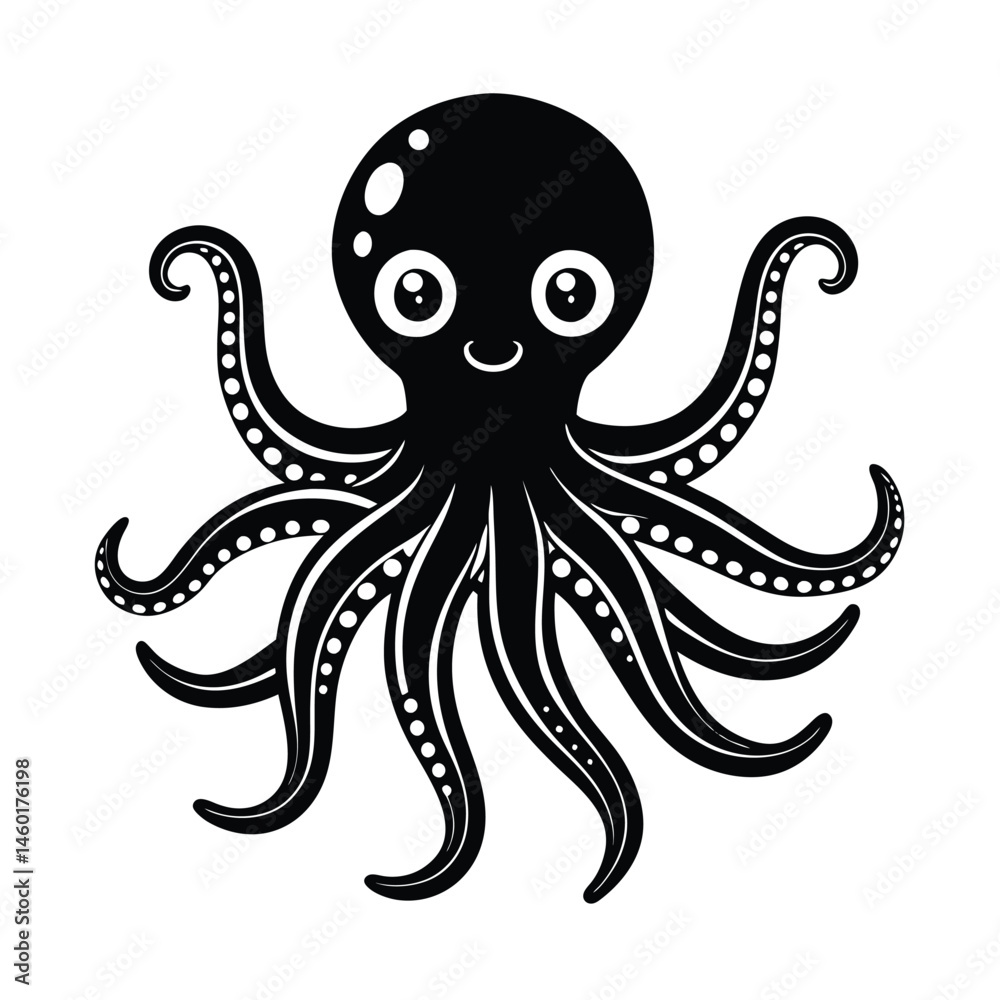 a cute octopus round eyes eight smooth vector art silhouette a cute octopus round eyes eight smooth vector art silhouette