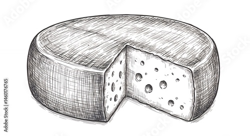 Round cheese wheel hand drawn illustration