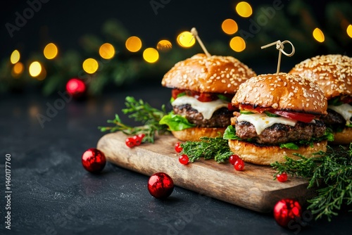 Wallpaper Mural Christmas burgers on a wooden board Torontodigital.ca