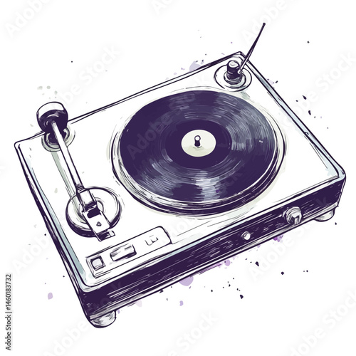 2D flat DJ Turntable vector illustration, isolated on a white background.