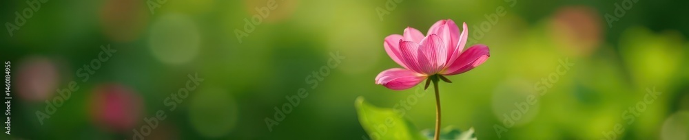 Fototapeta premium Single pink flower blooming quietly in peaceful garden setting , image, blossom, photography