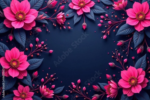 Intricate fuchsia floral pattern, swirling blooms and leaves , floral, fabric, nature