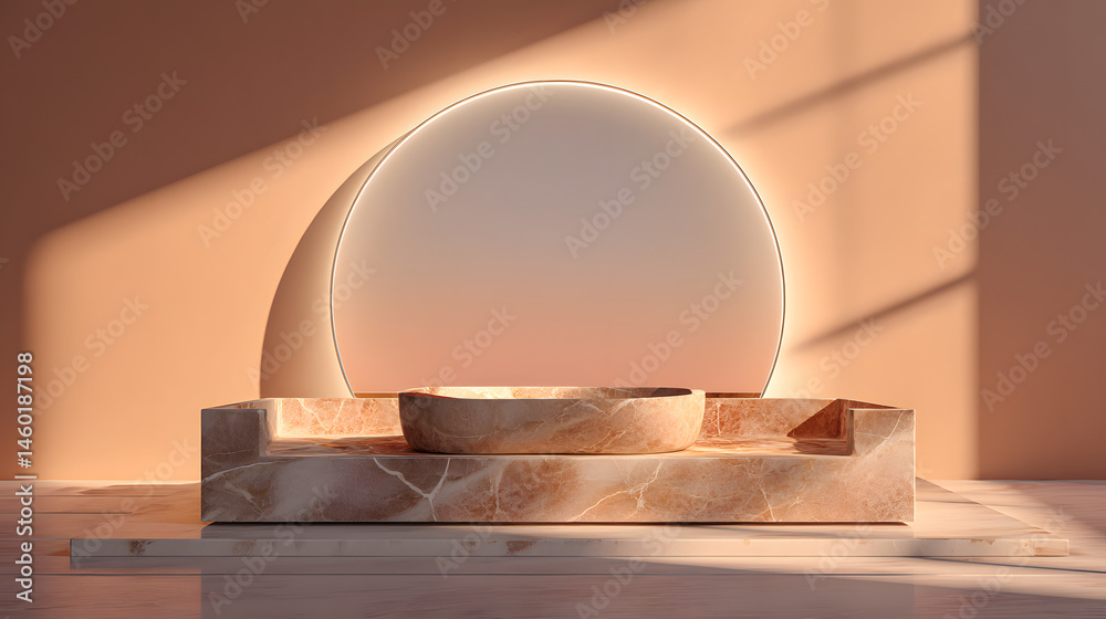 Minimalist Marble Product Display Platform with Soft Lighting