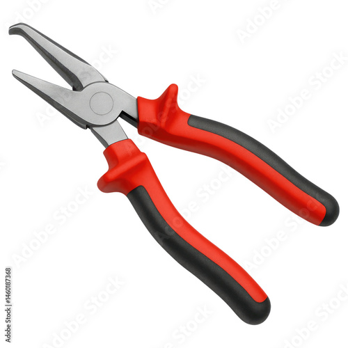Red black long nose pliers isolated transparent background professional tool closeup photo