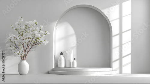 Obraz na płótnie Modern Minimalist Arch Niche Product Display Platform w salonie