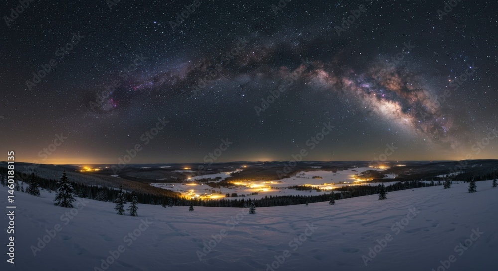 Fototapeta premium Milky Way over winter ski resort