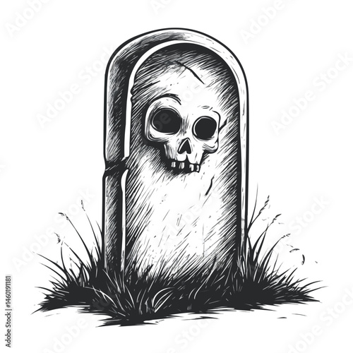 2D flat Halloween Tombstone vector illustration, isolated on a white background.