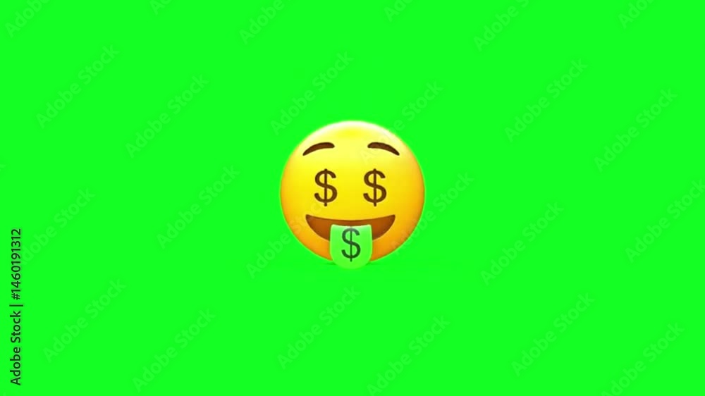 Money face emoji 4K animation. Transparent background