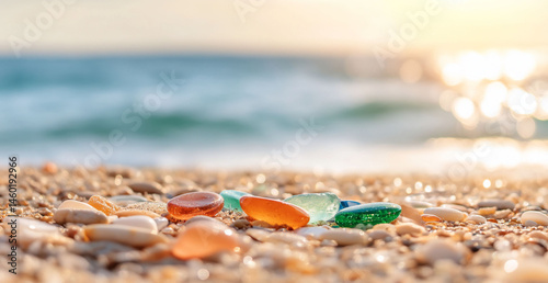 Colorful sea glass on sandy beach coastal treasure discoveries