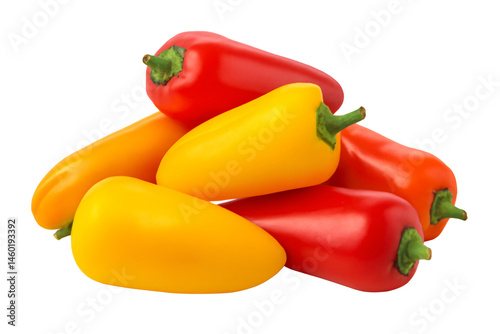  pile of colorful mini sweet peppers red and yellow isolated