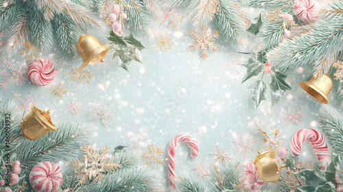 Obraz na płótnie Pastel Christmas Illustration Cozy Winter Scene with Candy Canes and Bells w salonie