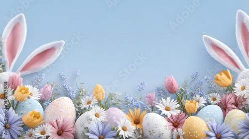 Pastel Easter Eggs and Flowers Illustration Springtime Design