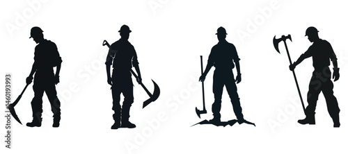 Lumberjack Silhouettes Set: Strong Workers with Axes and Tools