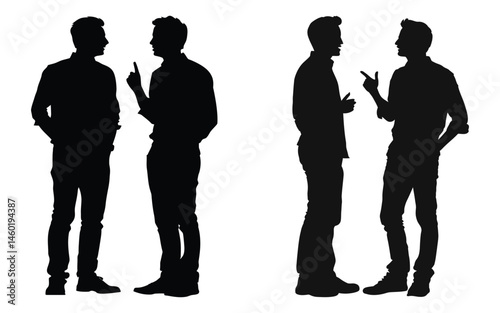 Two Men Silhouettes Engaging in Conversation Discussion Communication Teamwork