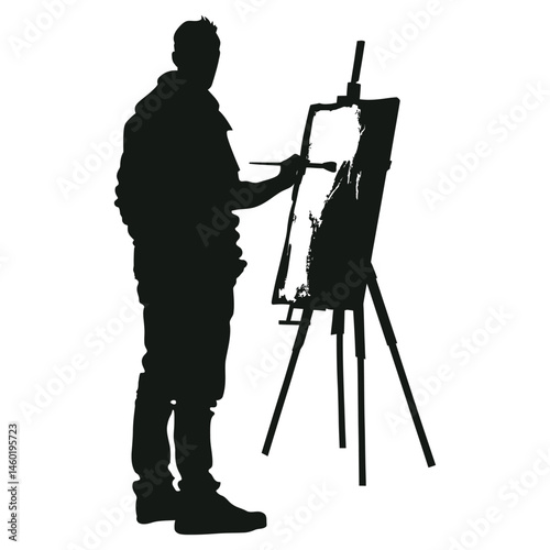 Artist Painting on Easel Silhouette Studio Art Design Artwork