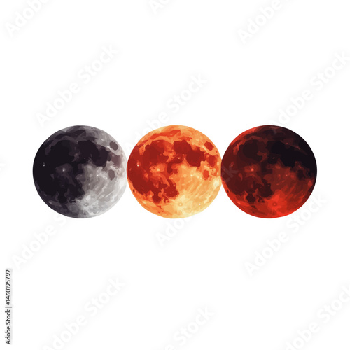 2D flat Lunar Eclipse vector illustration, isolated on a white background.