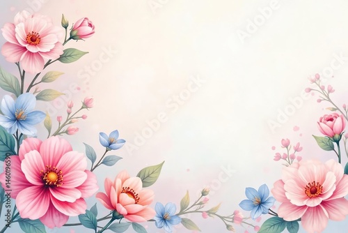 Delicate watercolor floral design, soft pastel hues , flowers, soft, design