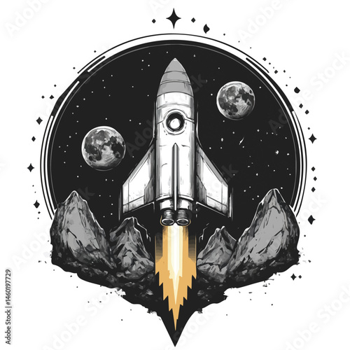 2D flat vector illustration of Mission Patch, isolated on a white background.