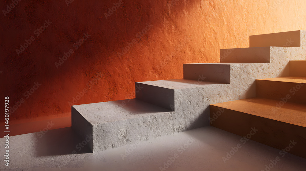Abstract Diagonal Concrete Steps Architectural 3D Render