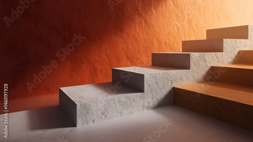 Obraz na płótnie Abstract Diagonal Concrete Steps Architectural 3D Render w salonie