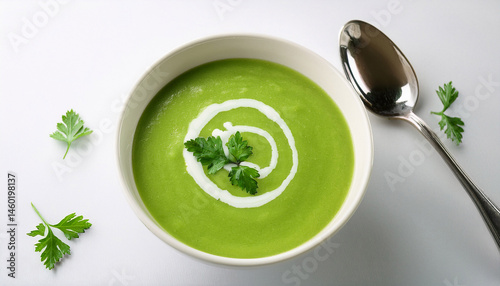 green cream soup on the white