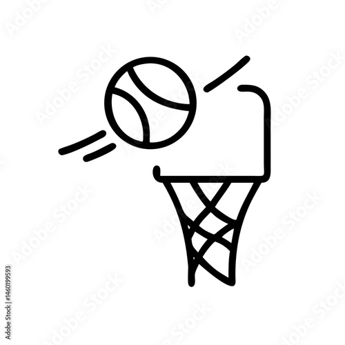 Basketball bouncing towards hoop in minimalistic style  