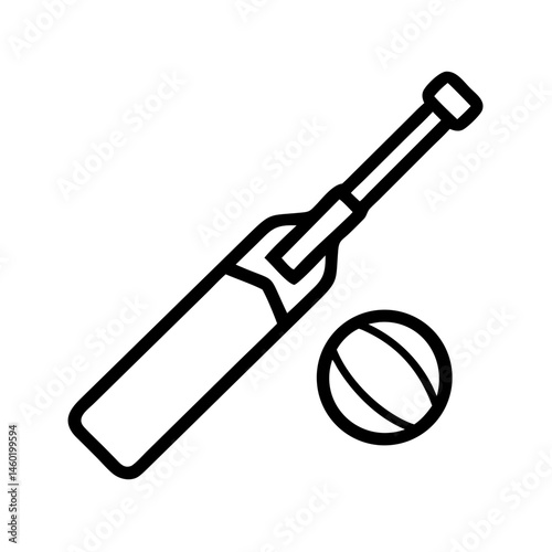 Cricket Bat and Ball Icon Illustration in Minimalist Style  