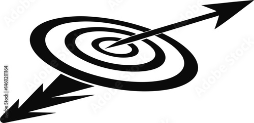 A black and white abstract illustration of a target with concentric circles, pierced by a double-headed arrow pointing in opposite directions.