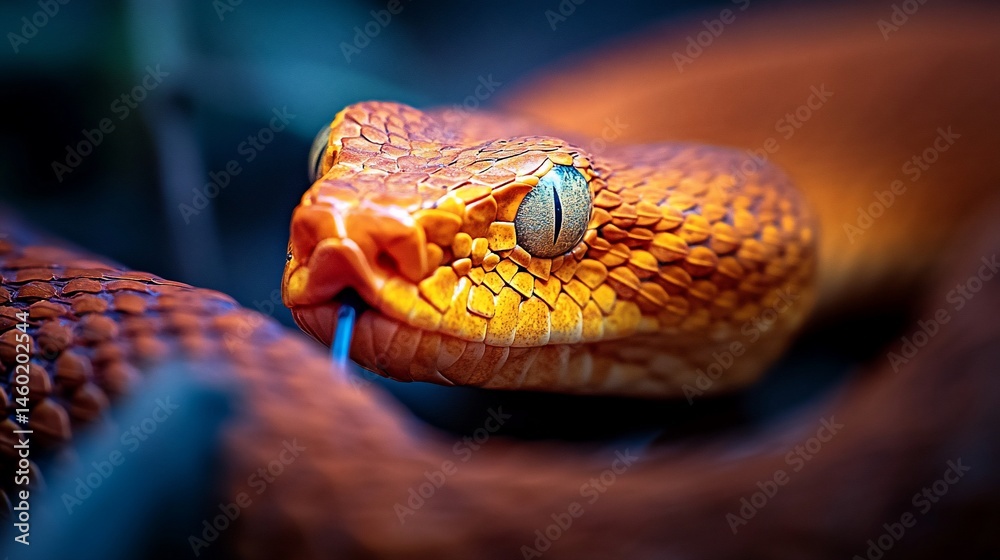 Fototapeta premium Intense gaze of a copper snake, vibrant scales and piercing eyes