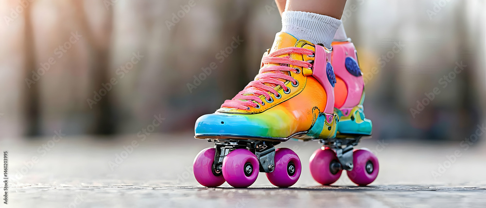 Fototapeta premium Multicolored Roller Skates On A City Street