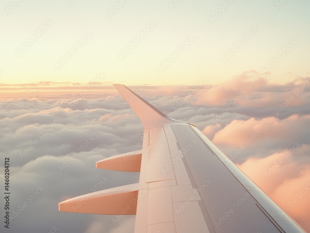 Airplane Wing Above Soft Clouds at Sunset
Airplane Wing Above Soft Clouds at Sunset