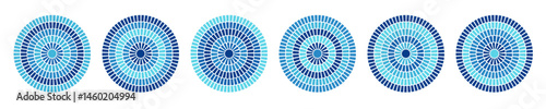 Pattern mosaic with Greek ornamental circular tile design in blue tones featuring traditional Mediterranean and Roman vintage motifs