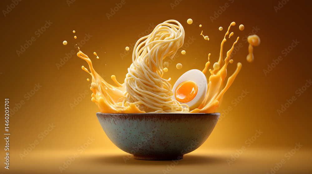 Dynamic Ramen Noodles and Egg Splash A Culinary Masterpiece