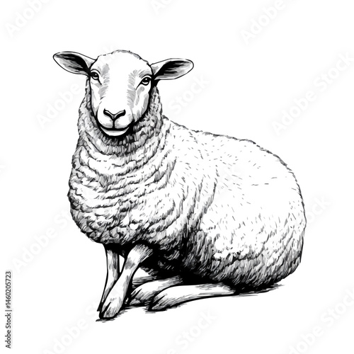 2D flat vector illustration of Sheep, isolated on a white background.