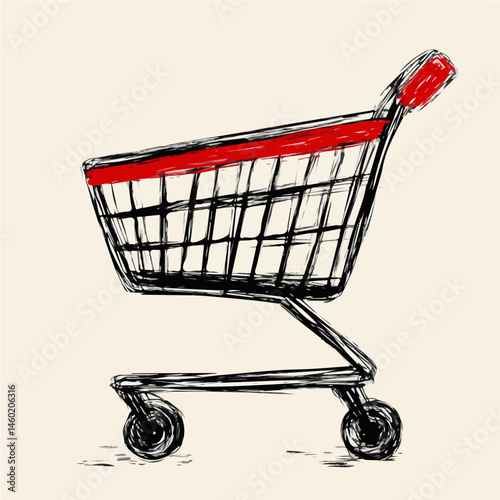 2D flat vector illustration of Shopping Cart, isolated on a white background.