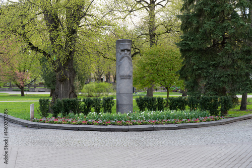 Monument to Krišjānis Barons, father of the Dainas,  within the Vērmane Garden in Riga, Latvia 