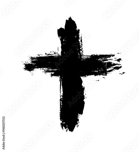 Christian cross vector. Black blotted cross. hand drawn. Not AI, Vector.