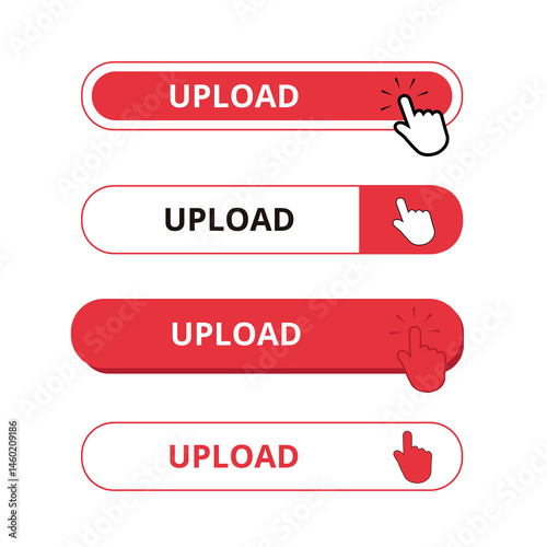 White and red upload bar shape buttons isolated on a white background