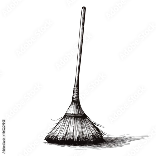 2D flat Sweeping Broom vector illustration, isolated on a white background.