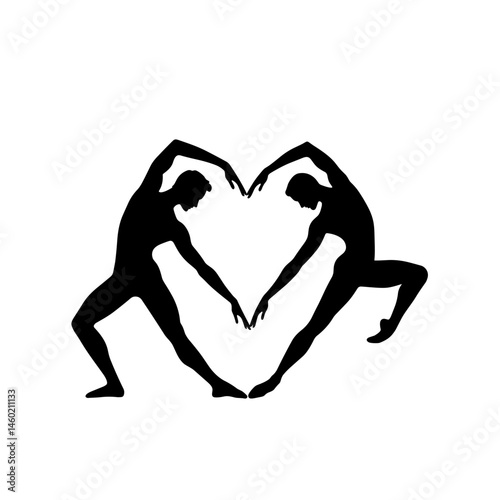 Black silhouettes of dancers form a heart with their bodies, without a background