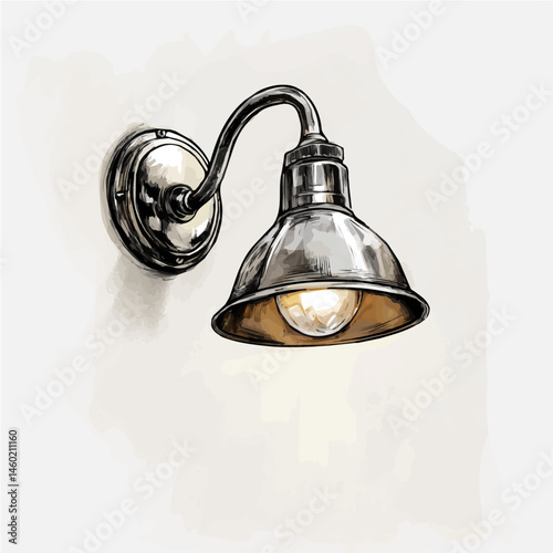 2D flat vector illustration of Wall-mounted Lamp, isolated on a white background.