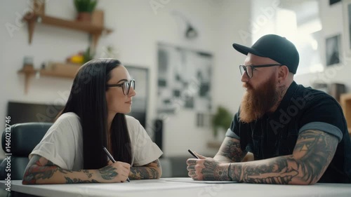 Engaging in Creative Collaboration Between Two Innovative Artists Inside a Modern Workspace