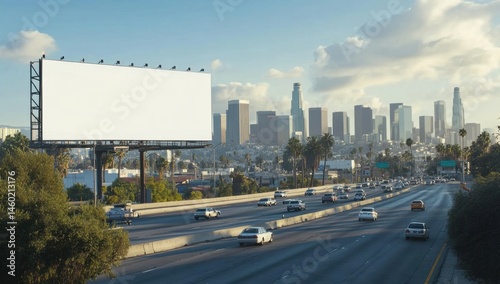 Fototapeta Naklejka Na Ścianę i Meble -  Blank billboard on highway overlooking city