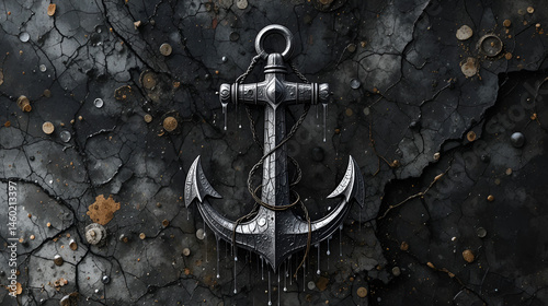 Artistic depiction of a classic anchor with dripping ink aesthet