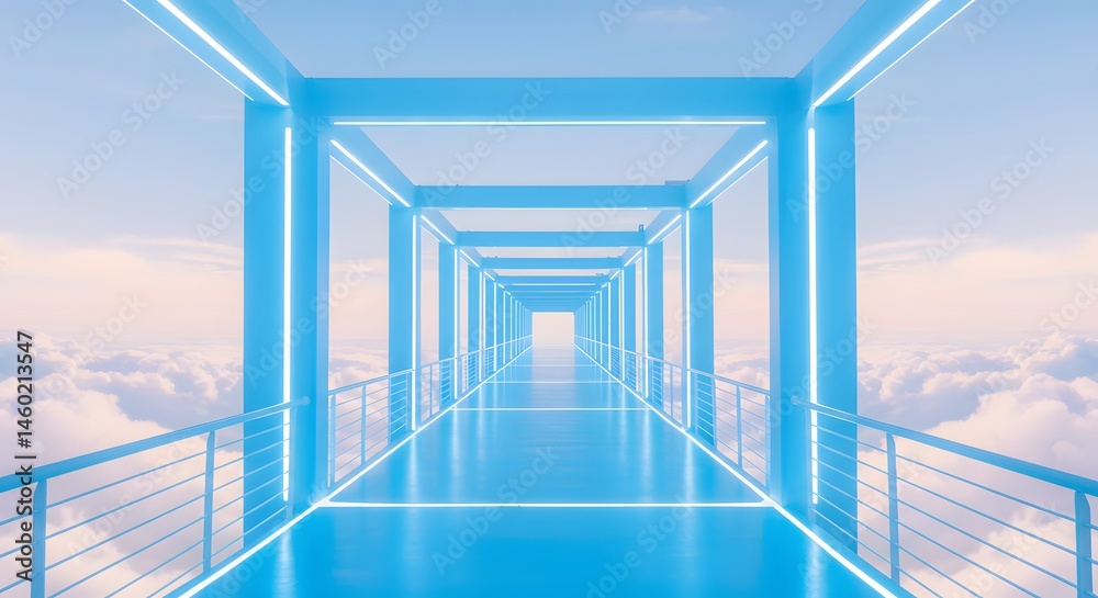 Fototapeta premium Horizontal image of a geometric bridge or walkway framed symmetrically. 