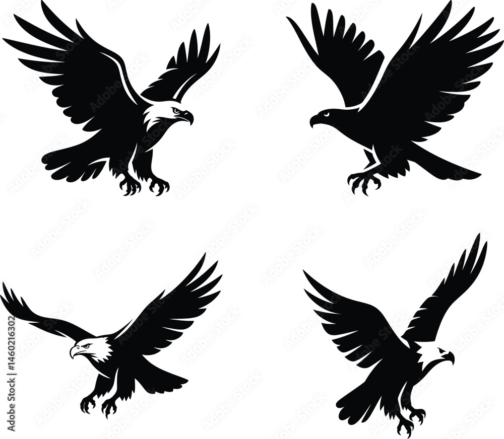 Obraz premium Flying eagle silhouette collection – raptors in motion