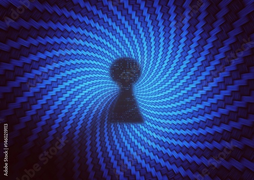 Fototapeta Naklejka Na Ścianę i Meble -  テクノロジーの概念で鍵穴のある幾何学的な青いトンネルの3dイラスト